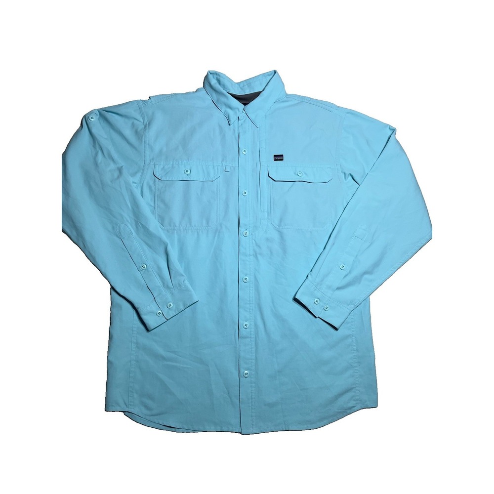 Patagonia Mens Vented Island Hopper Fishing Button Up Shirt Size M Light Blue
